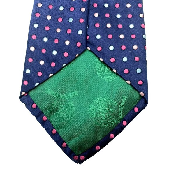 Tommy Hilfiger Navy Blue Polka Dot Silk Tie Classic Preppy Vintage Designer - Picture 5 of 6
